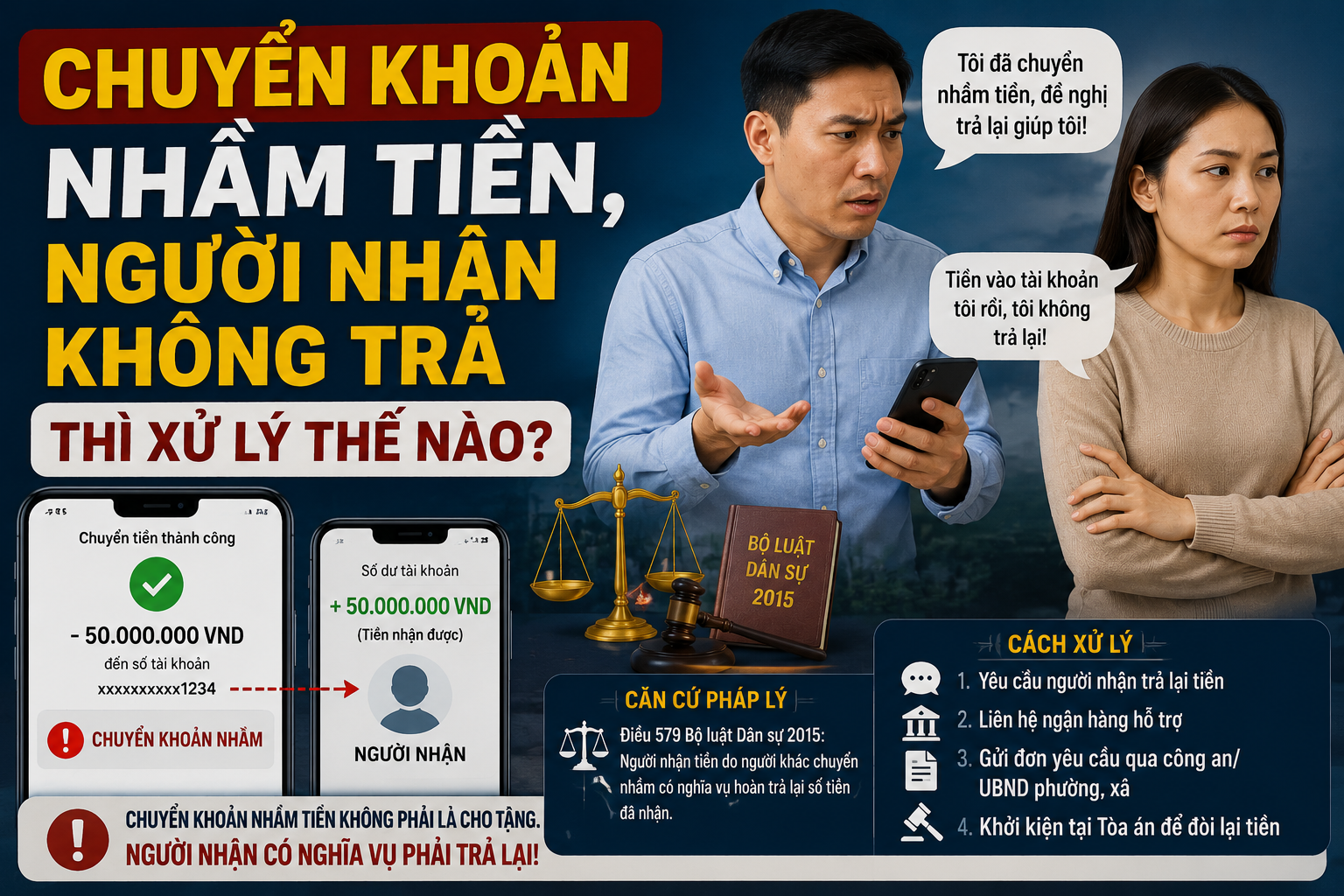 CHUYỂN KHOẢN NHẦM TIỀN, NGƯỜI NHẬN KHÔNG TRẢ CÓ THỂ BỊ PHẠT TÙ?