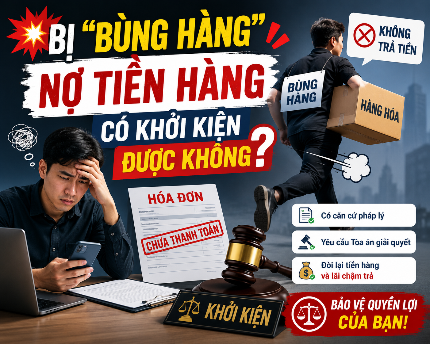 BỊ "BÙNG HÀNG", NỢ TIỀN HÀNG CÓ KHỞI KIỆN ĐƯỢC KHÔNG?