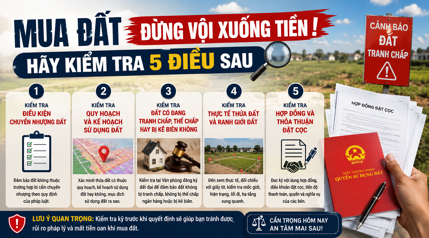 MUA ĐẤT ĐỪNG VỘI XUỐNG TIỀN! HÃY KIỂM TRA 5 ĐIỀU SAU